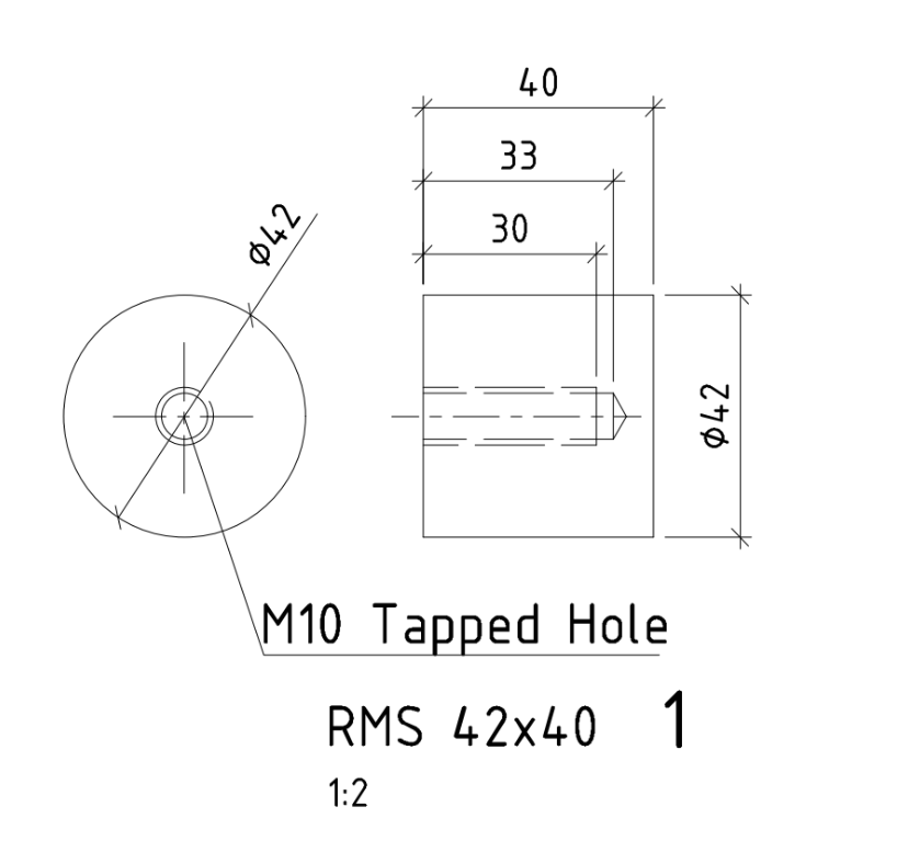 [TGP-BOSS-42-40-M10] Metric Weld On Mounting Boss M10 - Threaded Bosses - 42mm x 40mm x M10 316L Stainless