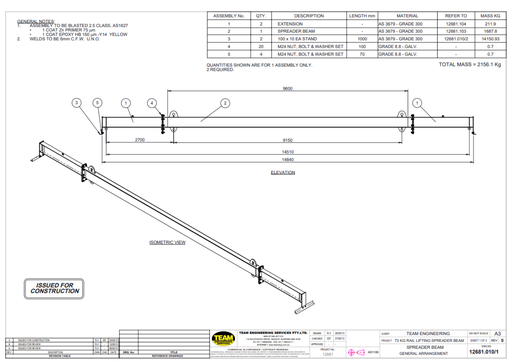 [12681.010] Rail Lifting Spreader Beam 73kg/m - Engineering Drawings
